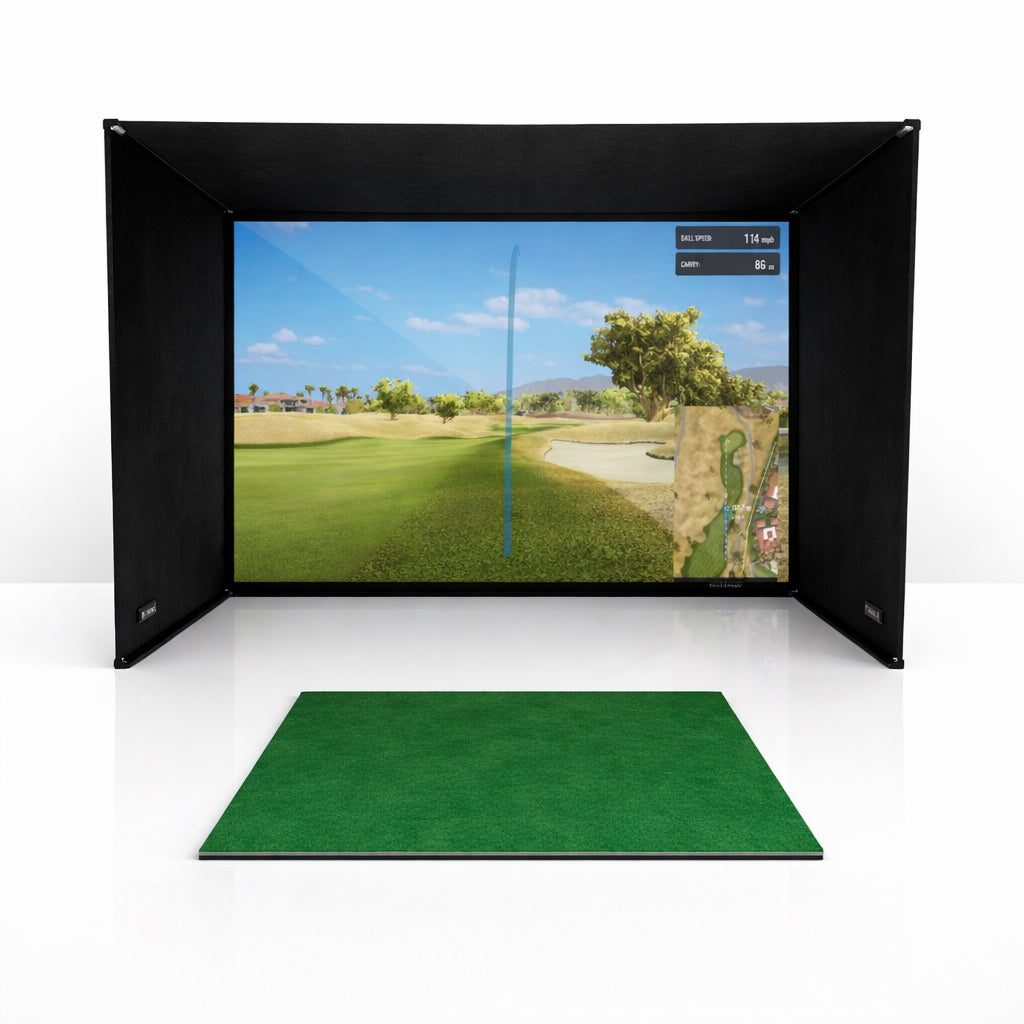 SimBox Golf Simulator Enclosure - 7 sizes, Pro + Impact Screen and Frame INCLUDES FREE SIDE BARRIERS